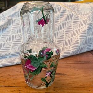 Hand painted Floral Glass Carafe with Pink Accents